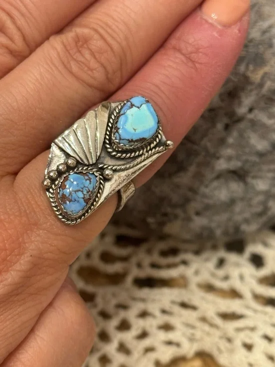 GOLDEN HILLS TURQUOISE 925 STERLING SILVER ADJUSTABLE RING - Picture 10 of 17